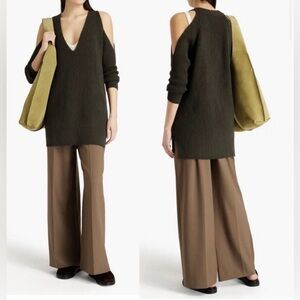 Michelle Mason Cold-Shoulder Ribbed Wool And Cashmere-Blend Sweater Green Small